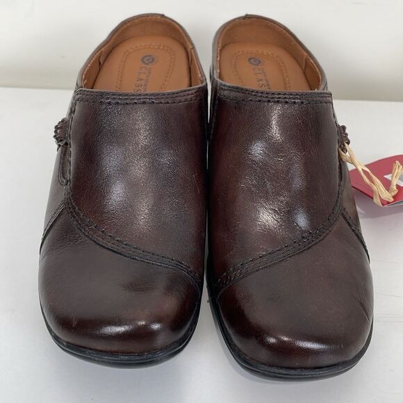 NWT Earth Spirit Classics Dark Brown Leather Mules Women’s 6 Emma Heeled - Picture 2 of 9